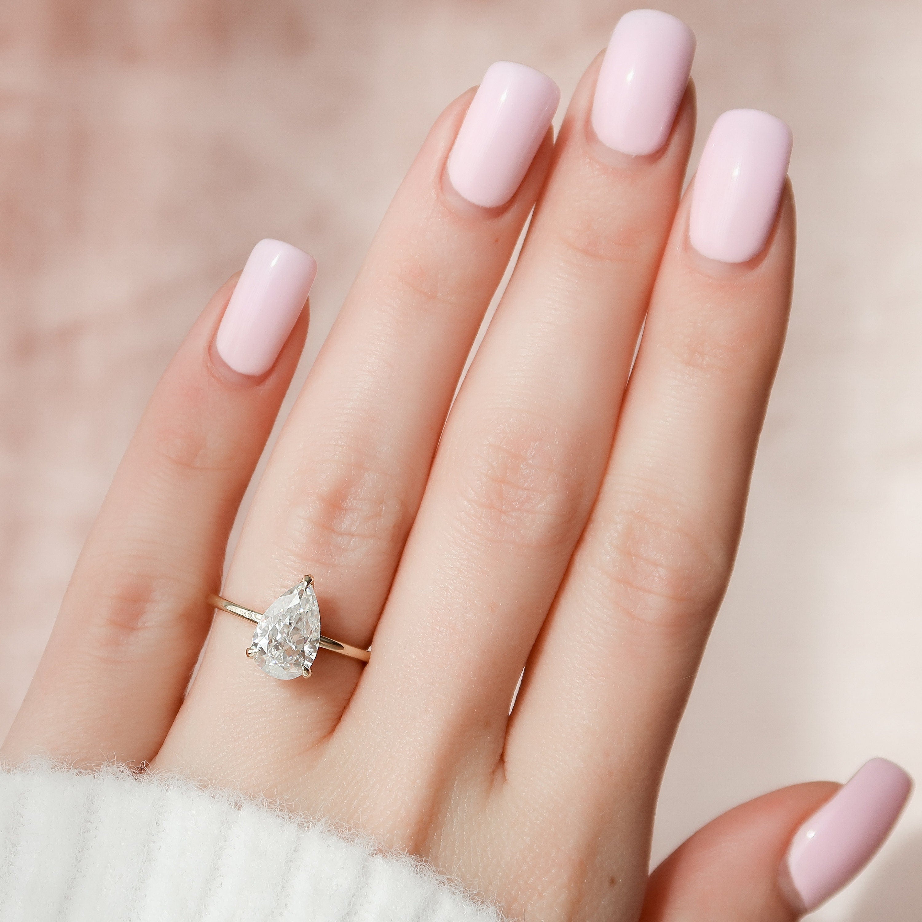 2.0 CT Pear Shape Hidden Halo Setting Moissanite Engagement Ring 1