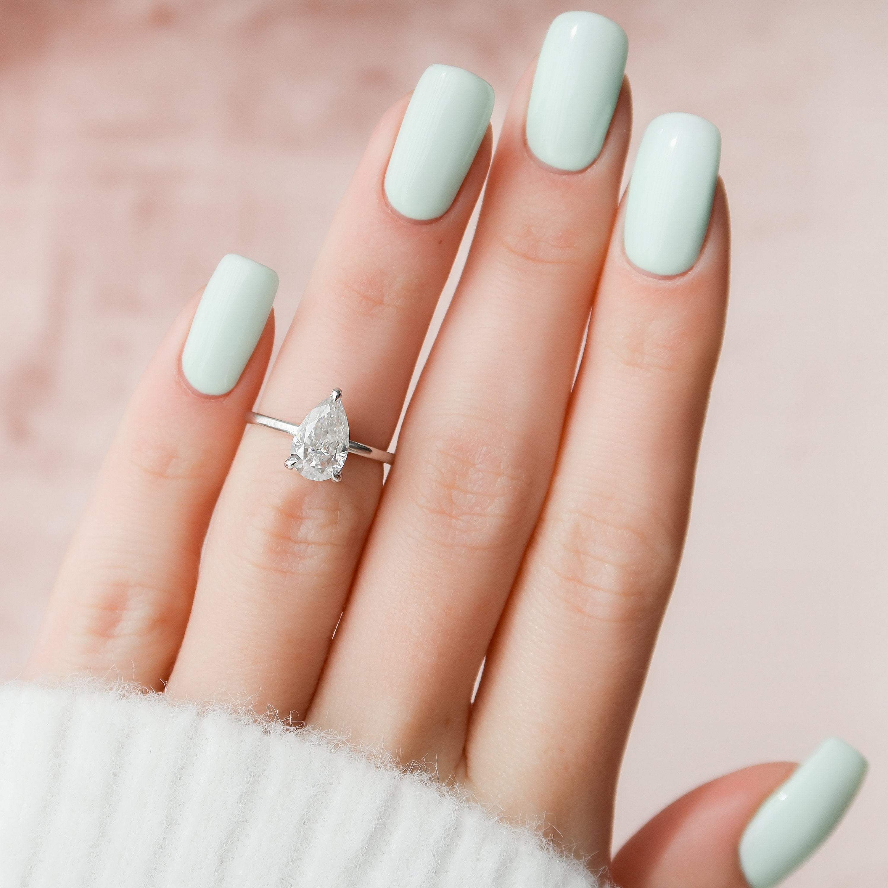 1.50 CT Pear Shape Hidden Halo Moissanite Engagement Ring 1