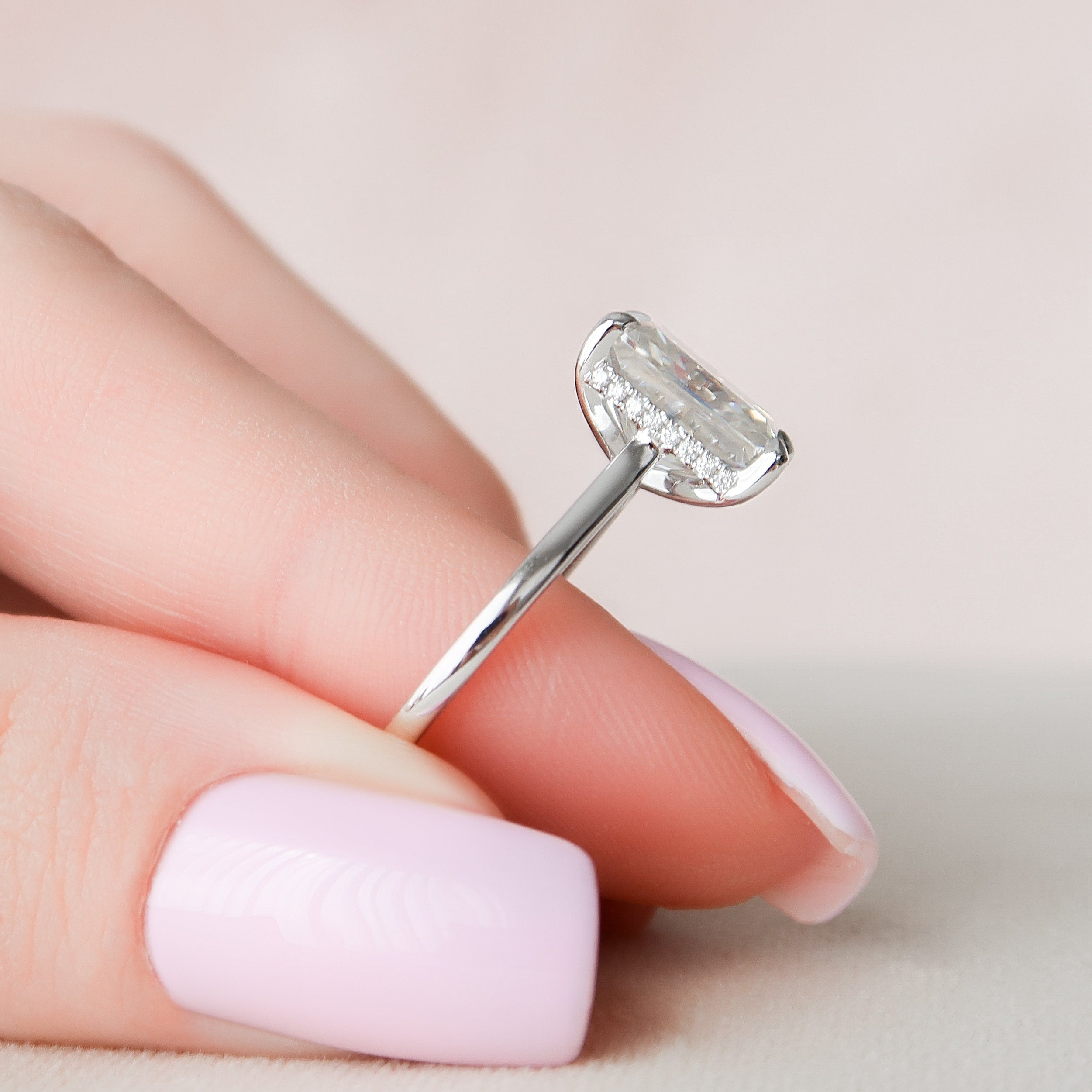 4.0 CT Radiant Shape Hidden Halo Style Moissanite Engagement Ring 6