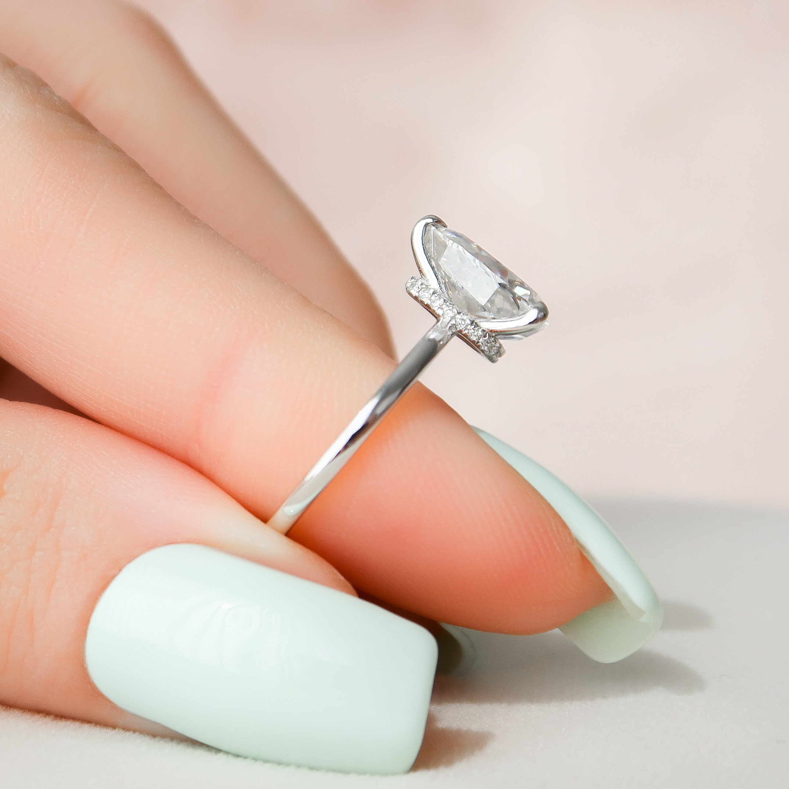 1.50 CT Pear Shape Hidden Halo Moissanite Engagement Ring 5