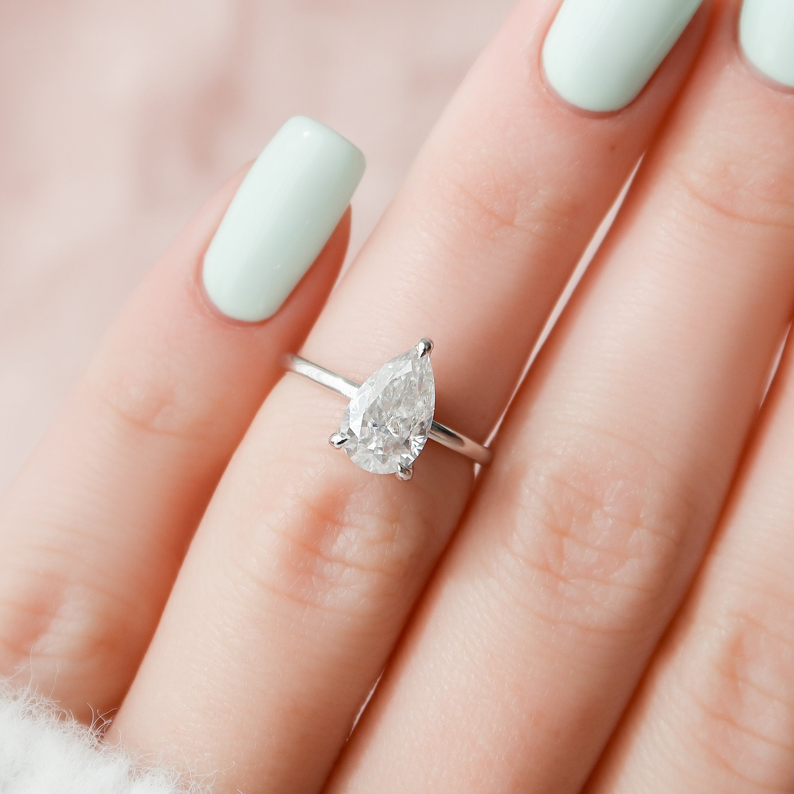 1.50 CT Pear Shape Hidden Halo Moissanite Engagement Ring 6