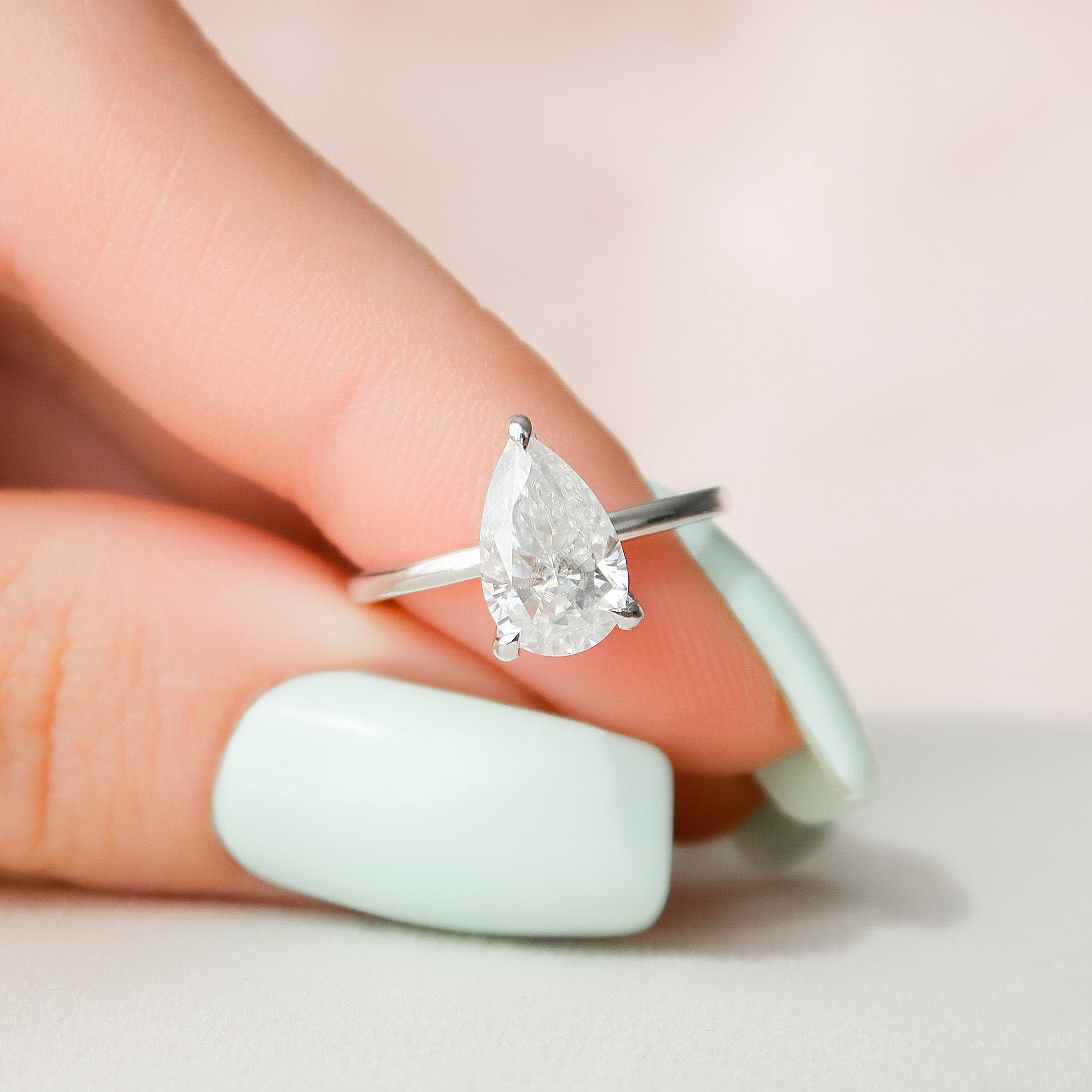 1.50 CT Pear Shape Hidden Halo Moissanite Engagement Ring 2