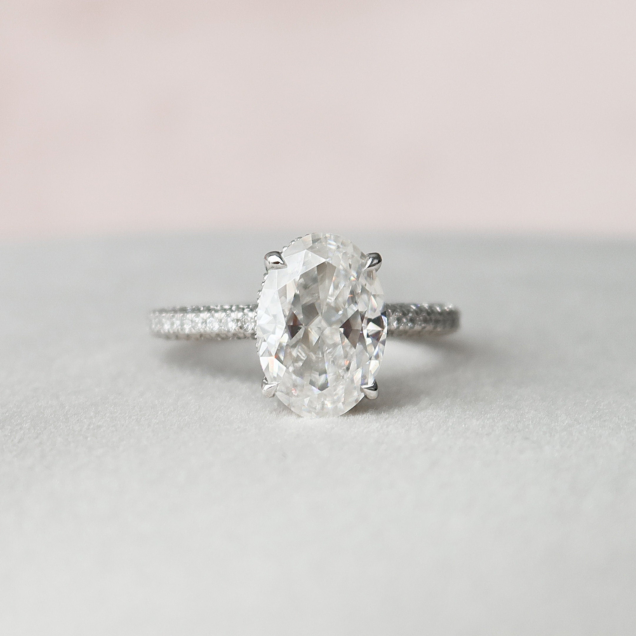 3.0 CT Oval Shape Pave Setting Moissanite Engagement Ring 2