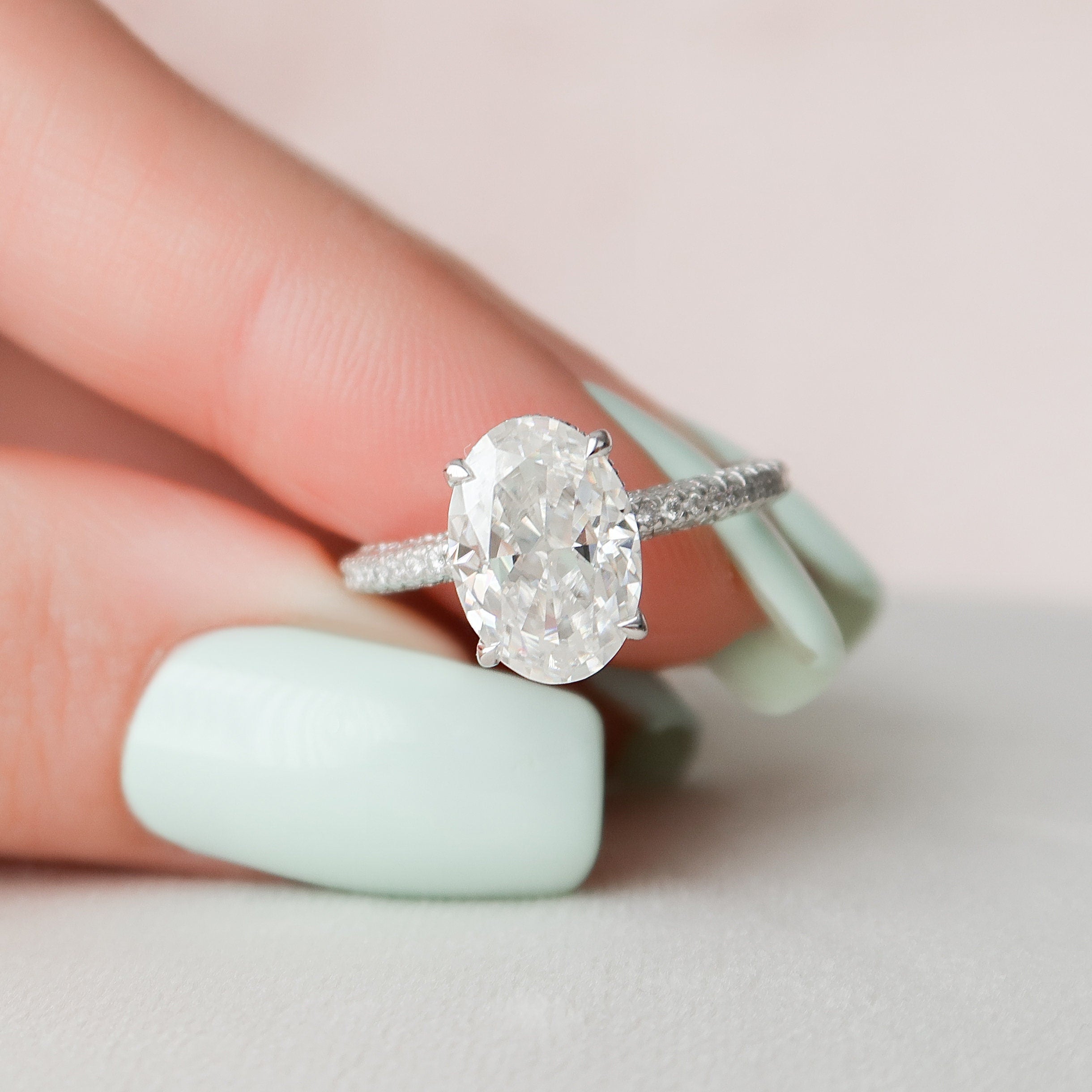 3.0 CT Oval Shape Pave Setting Moissanite Engagement Ring 3