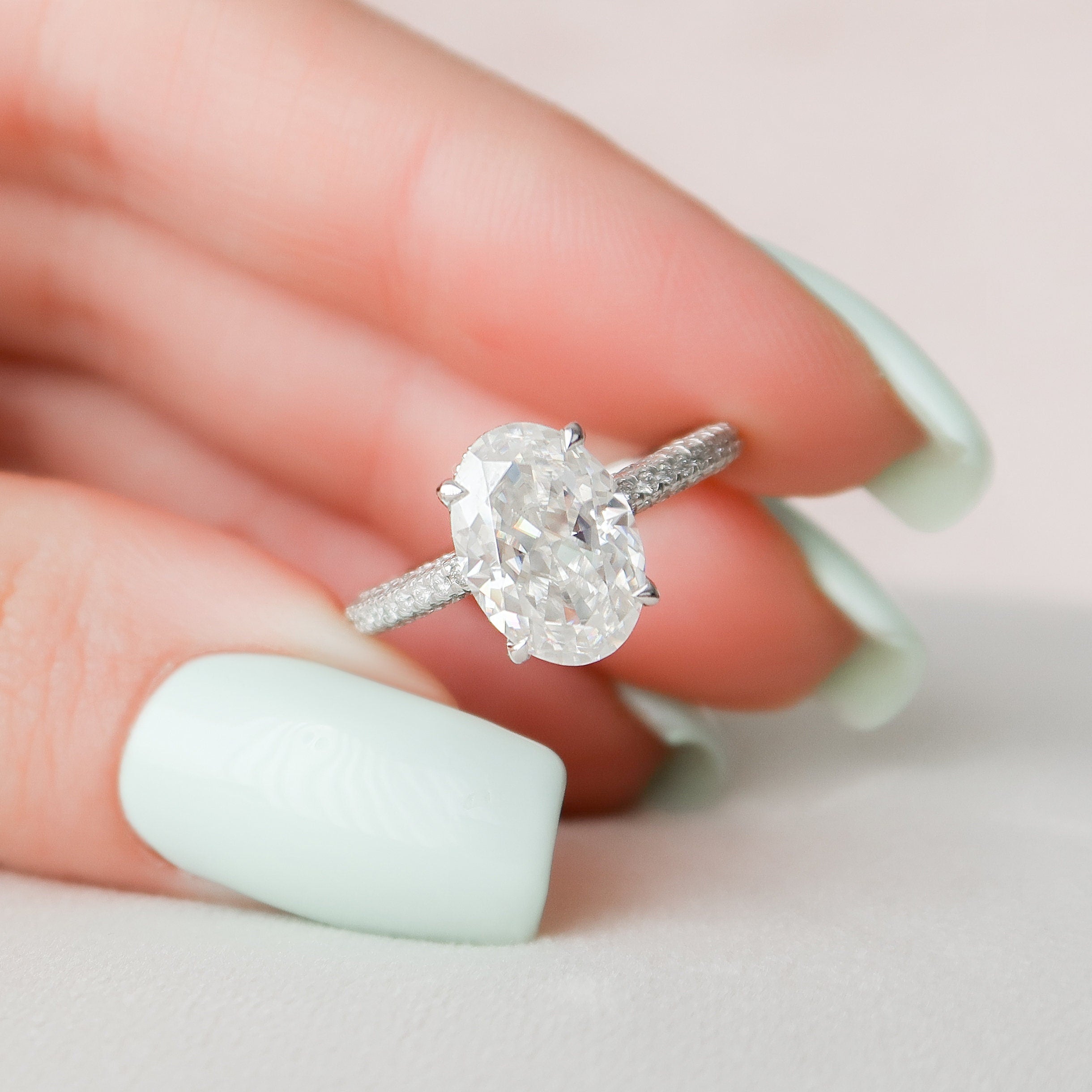 3.0 CT Oval Shape Pave Setting Moissanite Engagement Ring 1