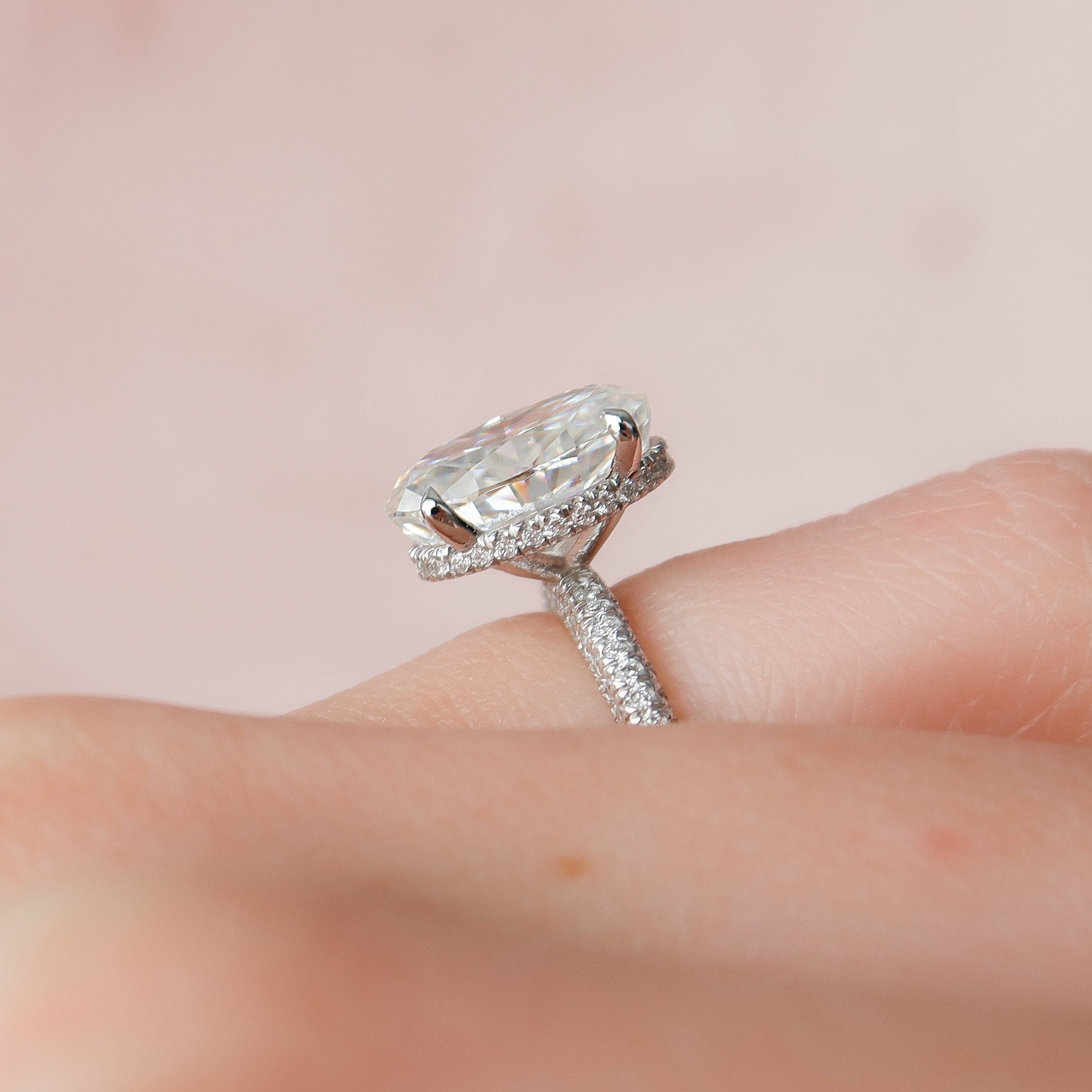 3.0 CT Oval Shape Pave Setting Moissanite Engagement Ring 4