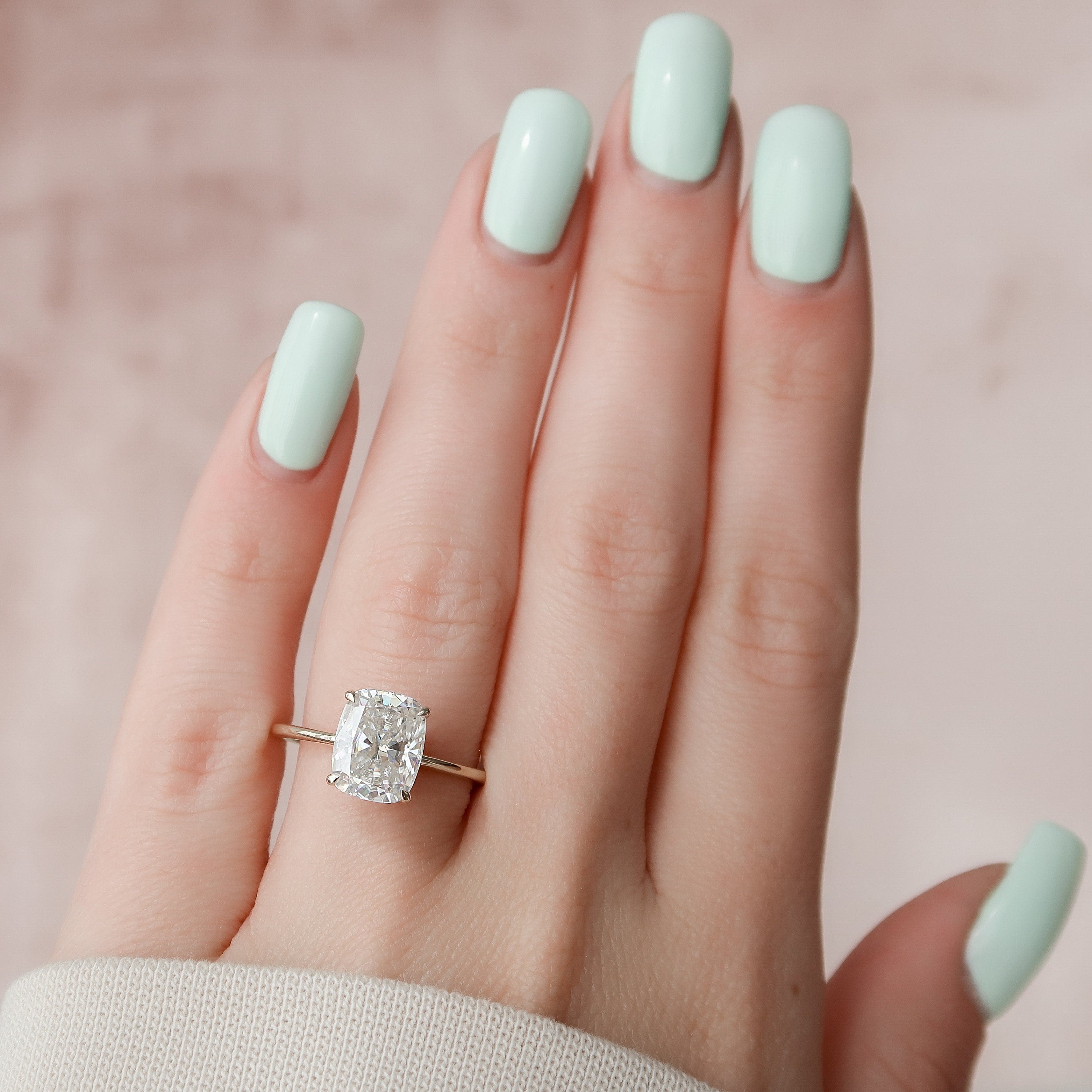 4.0 CT Cushion Shape Hidden Halo Style Moissanite Engagement Ring 1