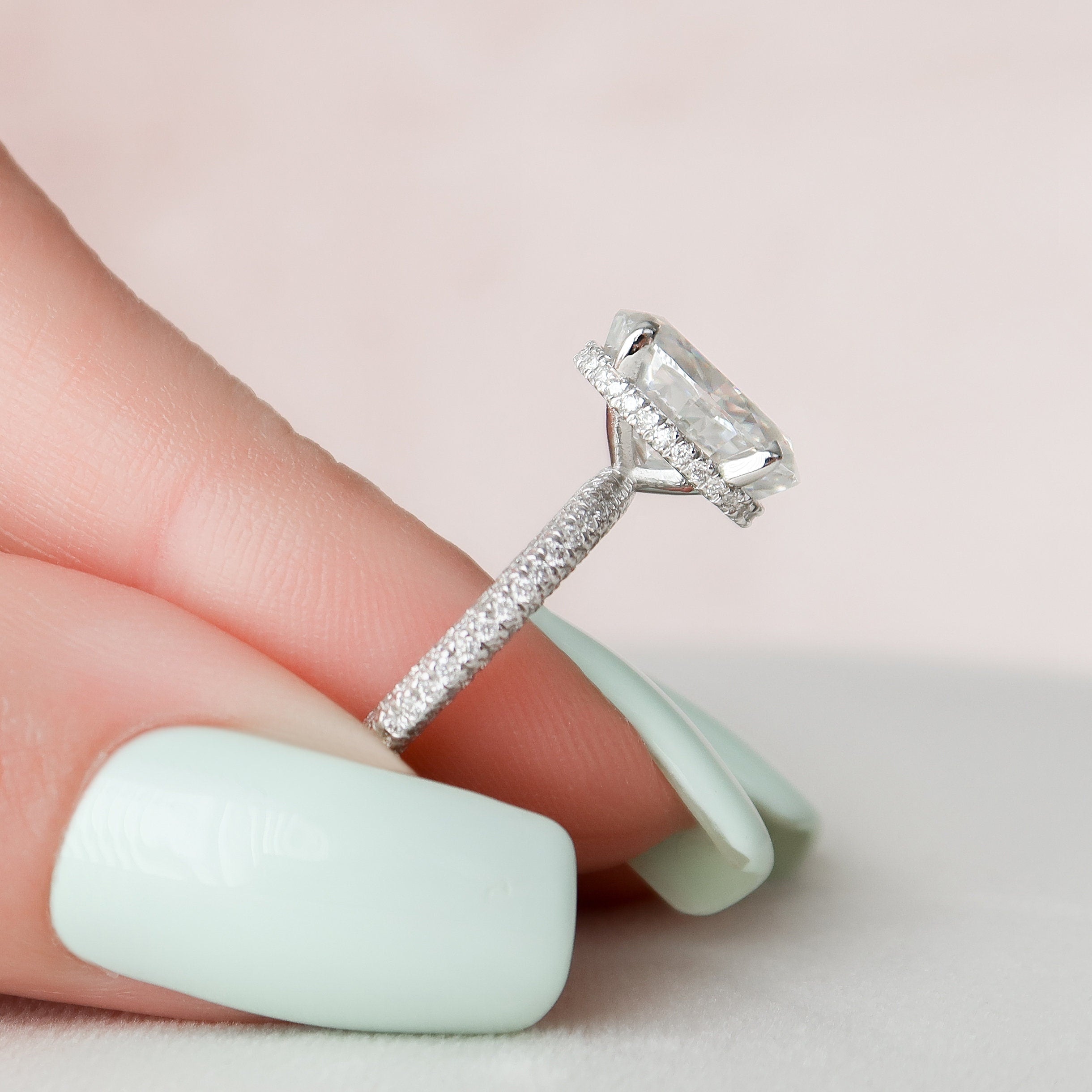 3.0 CT Oval Shape Pave Setting Moissanite Engagement Ring 7