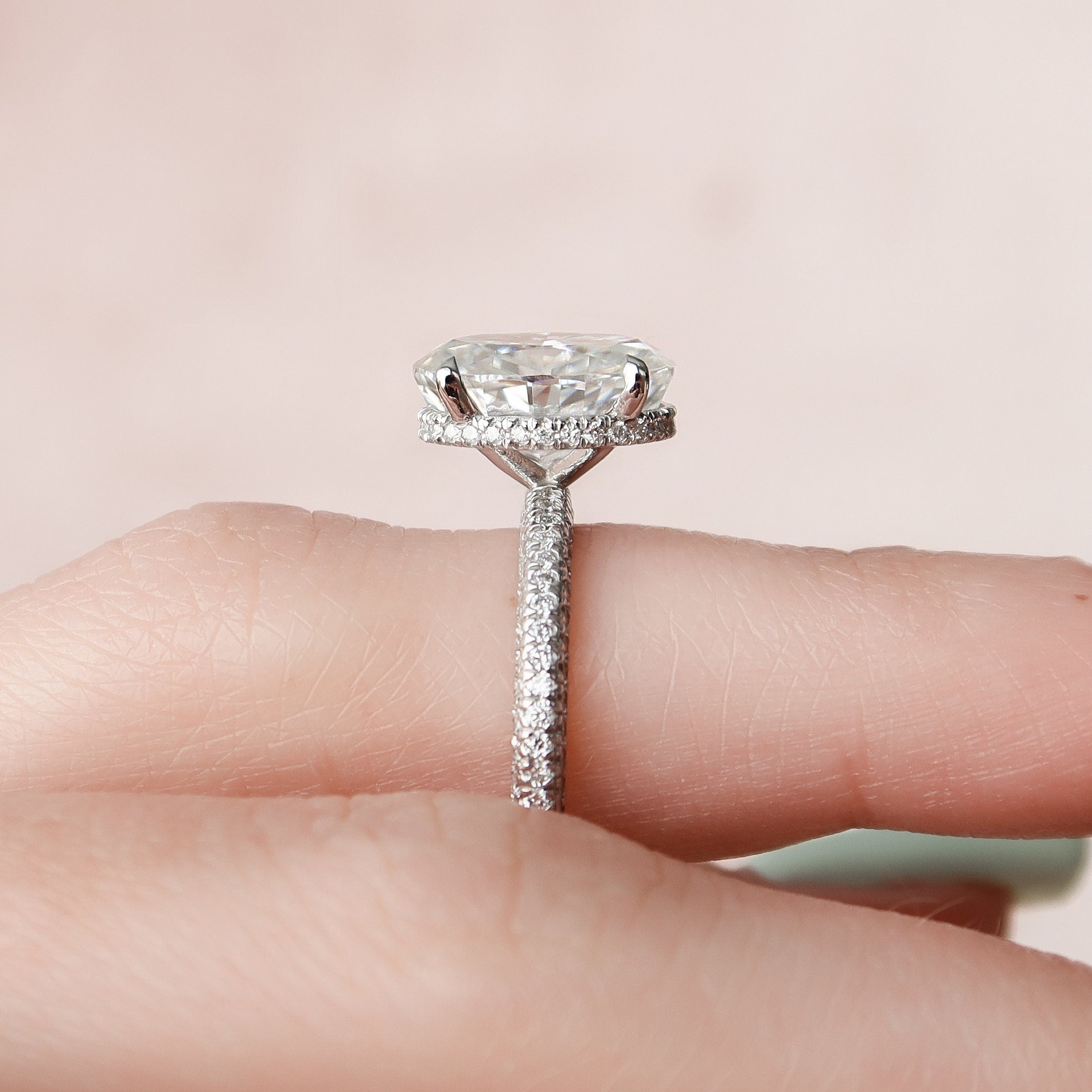 3.0 CT Oval Shape Pave Setting Moissanite Engagement Ring 9