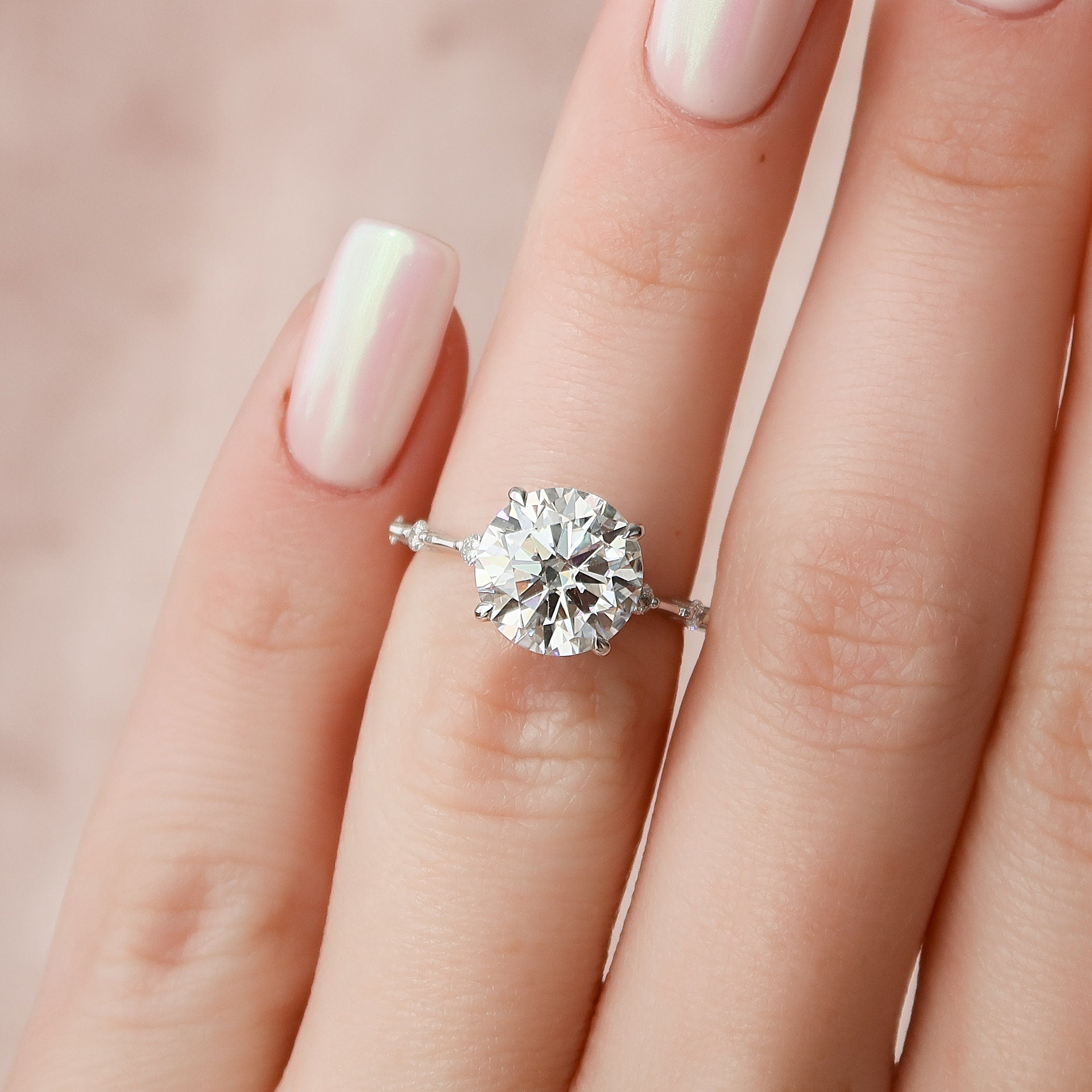 2.5 CT Round Shape Dainty Pave Moissanite Engagement Ring 5