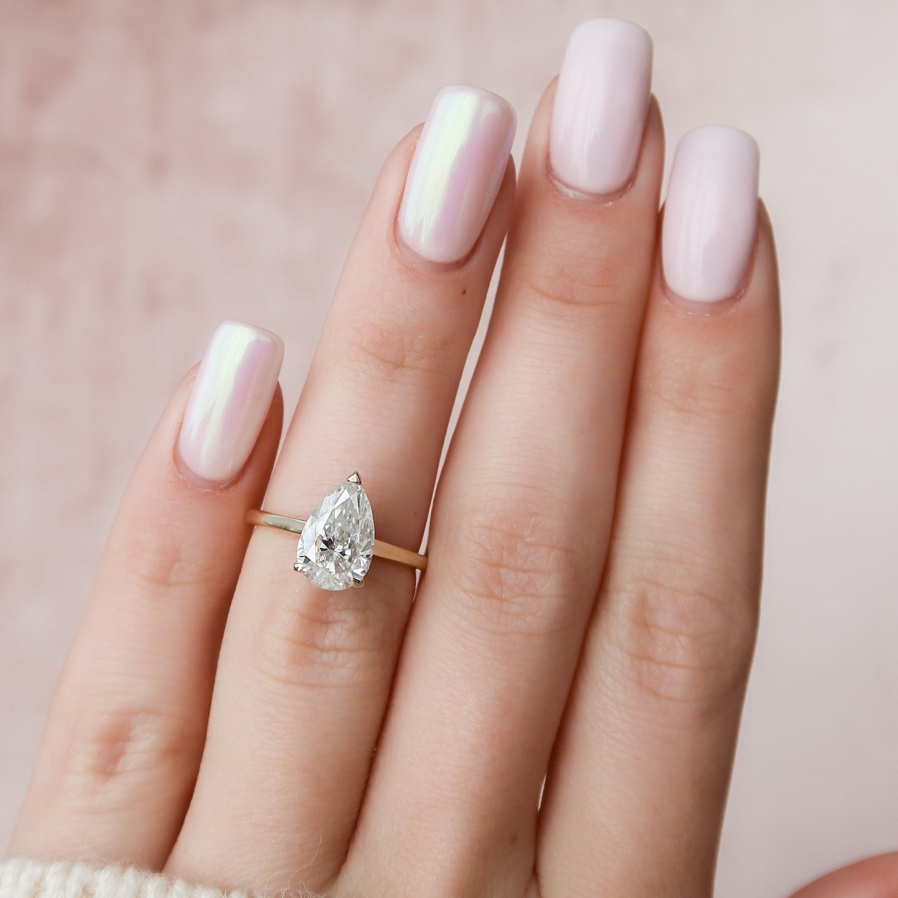 2.0 CT Pear Shape Hidden Halo Style  Moissanite Engagement Ring 1