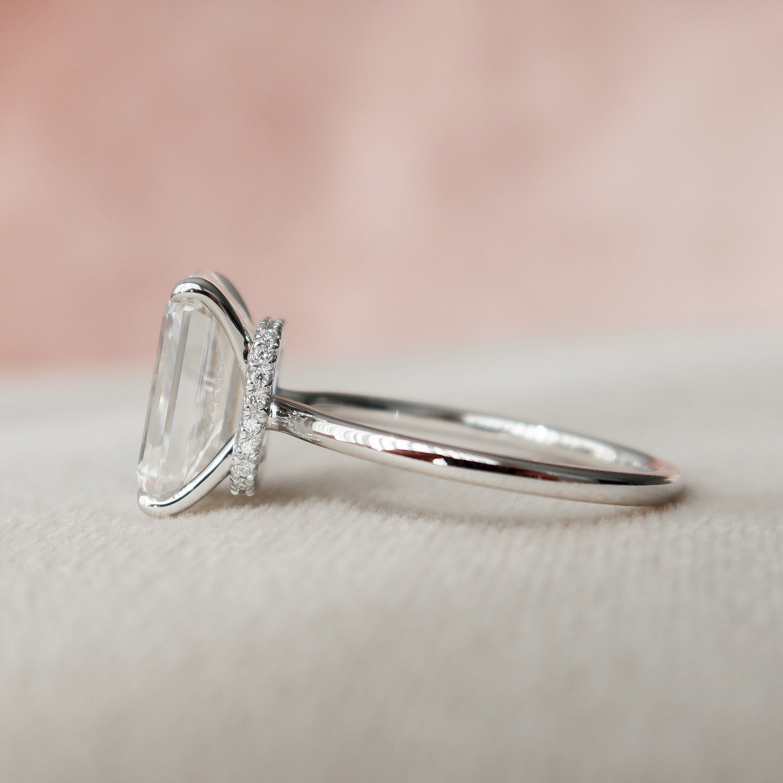 5.0 CT Emerald Cut Hideen Halo Style Moissanite Engagement Ring 5