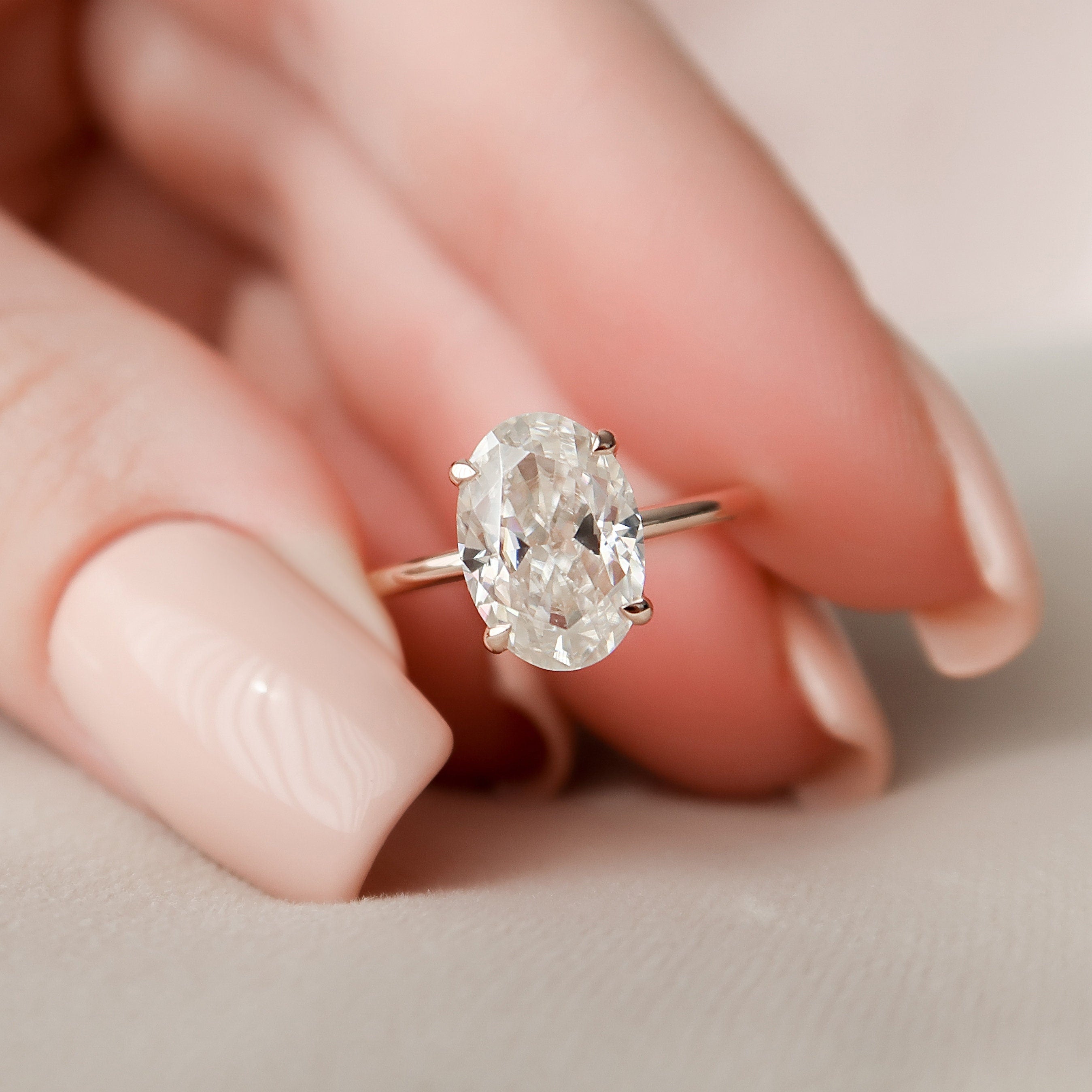 2.0 CT Oval Shape Hidden Halo Moissanite Engagement Ring 1