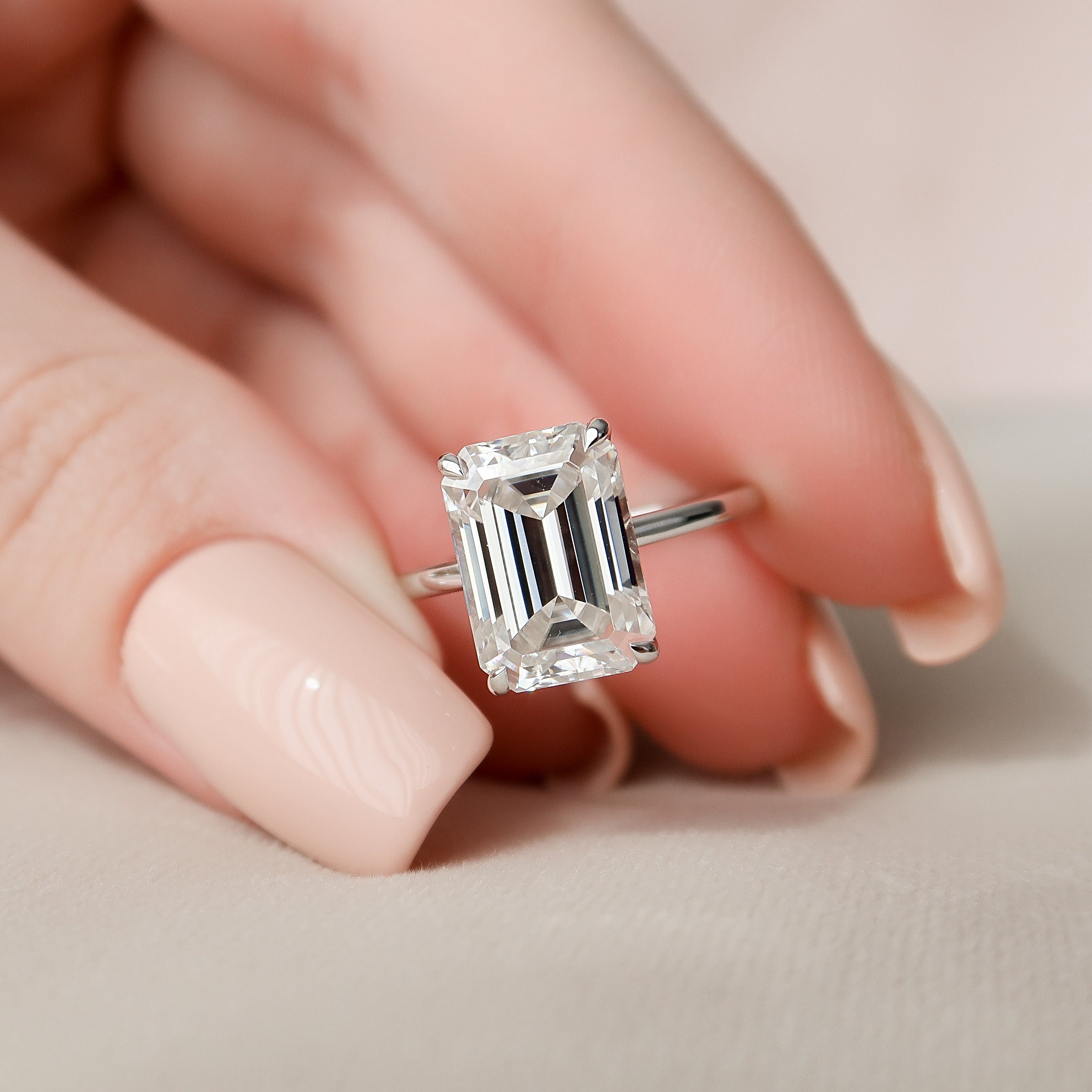 5.0 CT Emerald Cut Hideen Halo Style Moissanite Engagement Ring 2