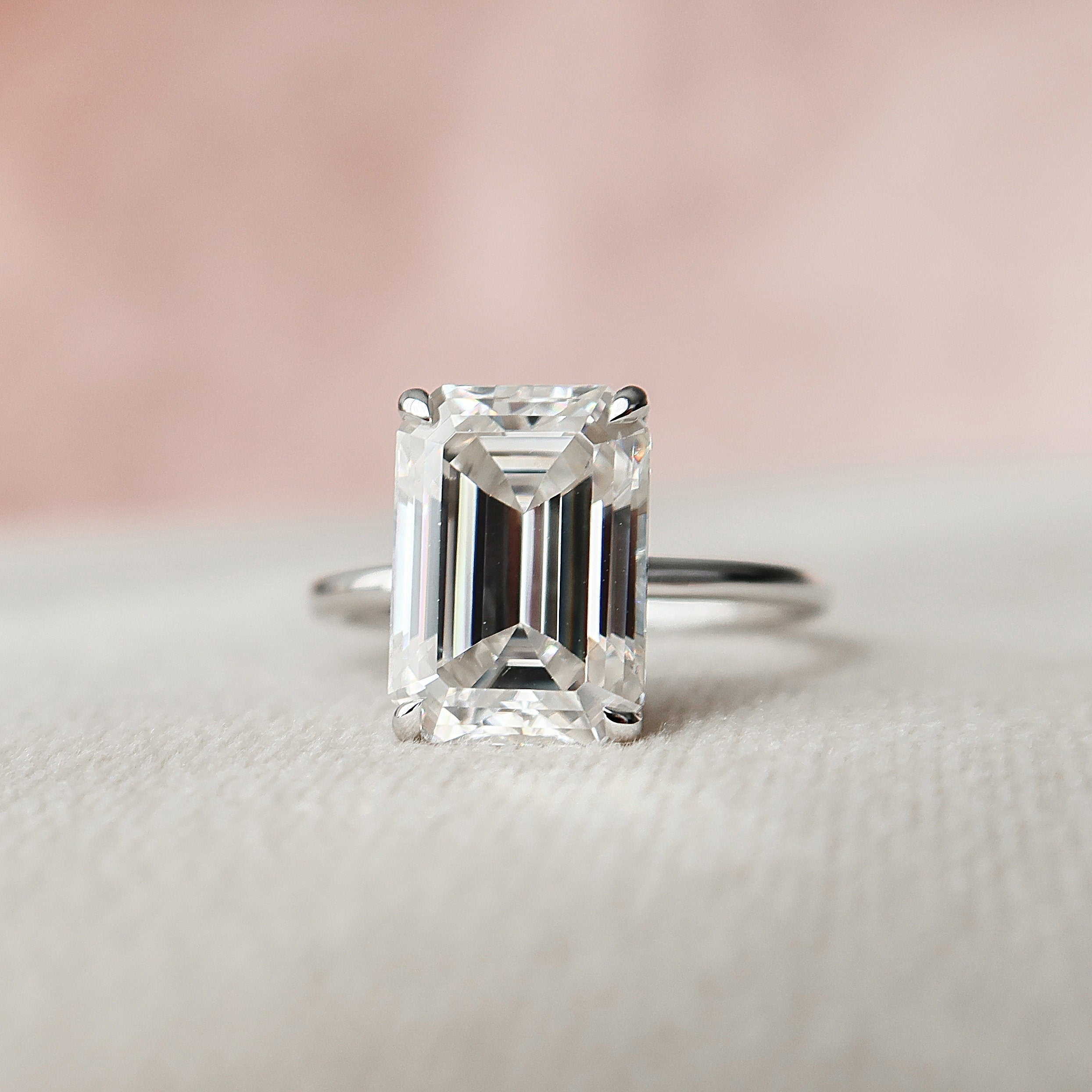 5.0 CT Emerald Cut Hideen Halo Style Moissanite Engagement Ring 3