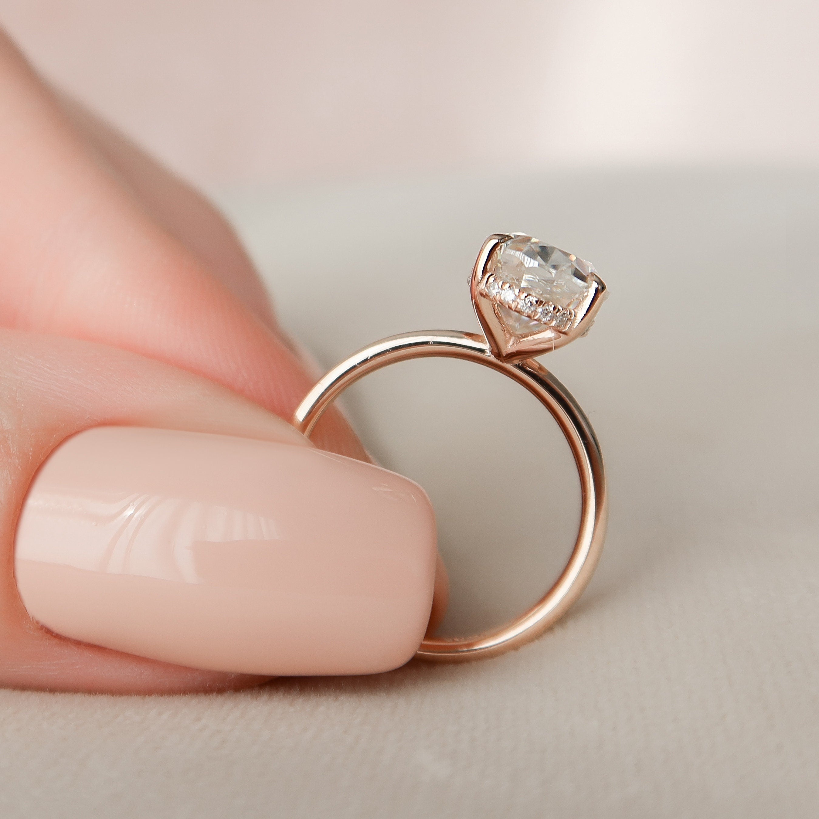 2.0 CT Oval Shape Hidden Halo Moissanite Engagement Ring 7