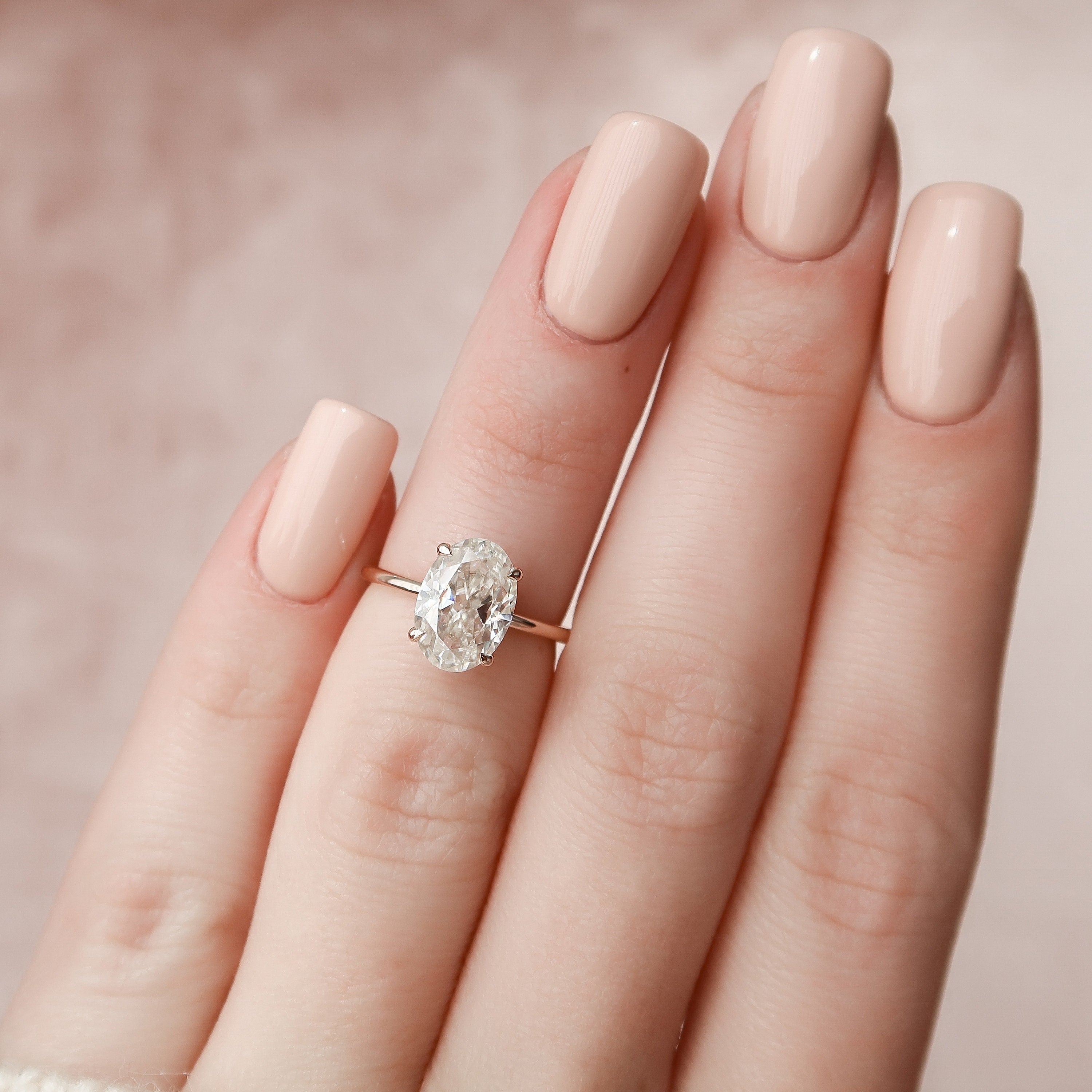 2.0 CT Oval Shape Hidden Halo Moissanite Engagement Ring 6