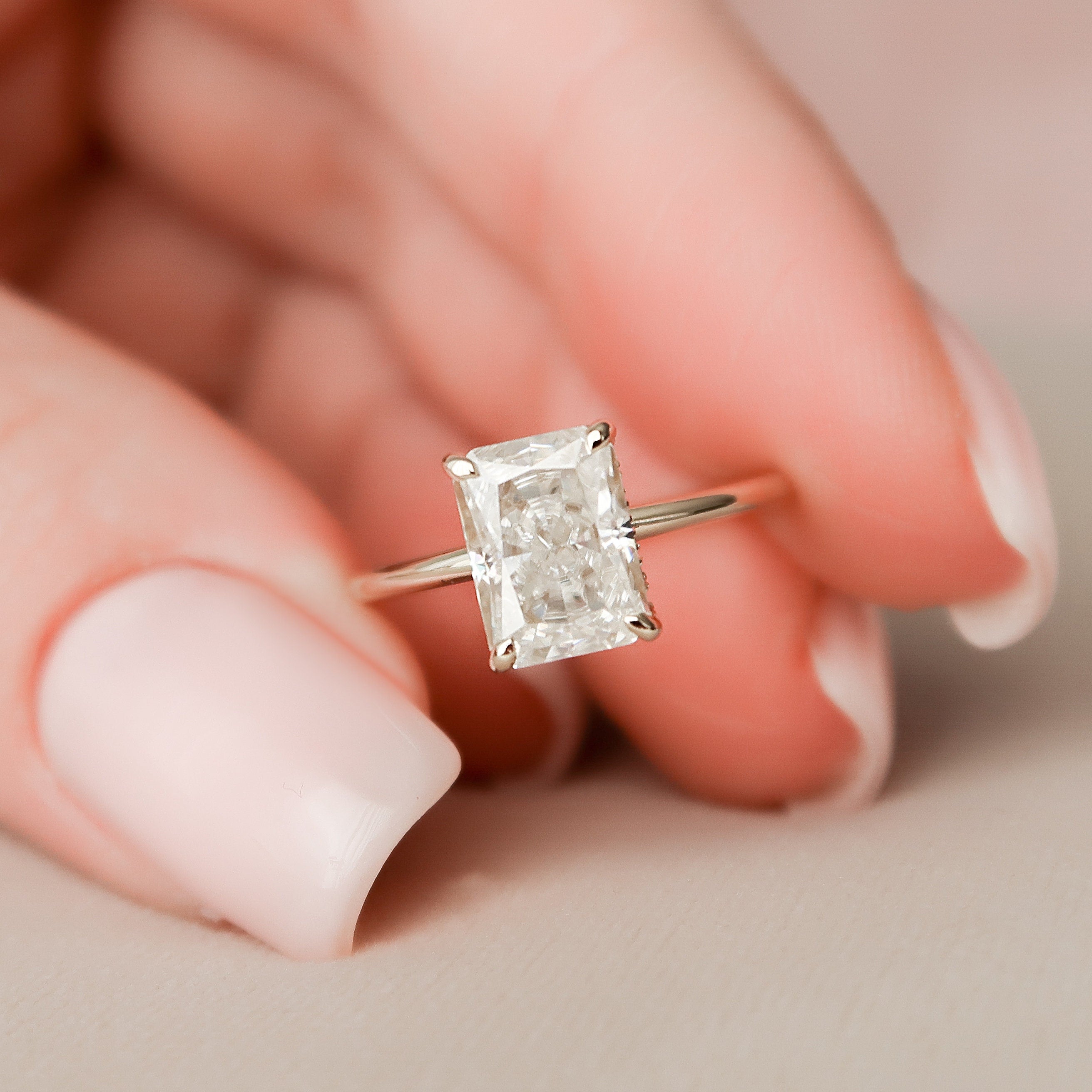 2.0 CT Radiant Shape Hidden Halo Moissanite Engagement Ring 2