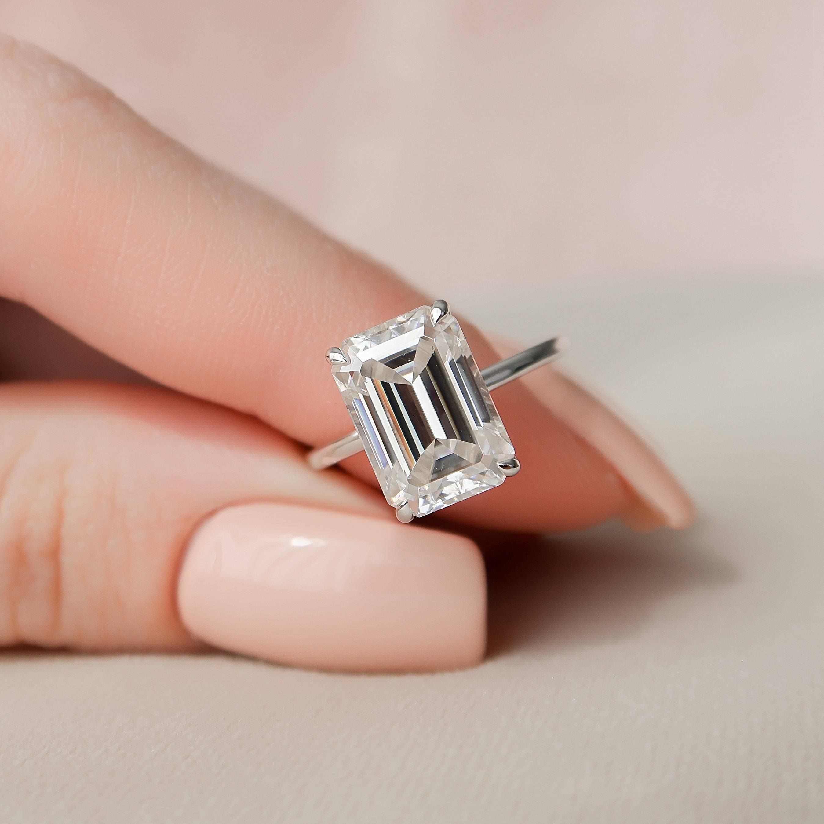5.0 CT Emerald Cut Hideen Halo Style Moissanite Engagement Ring 4