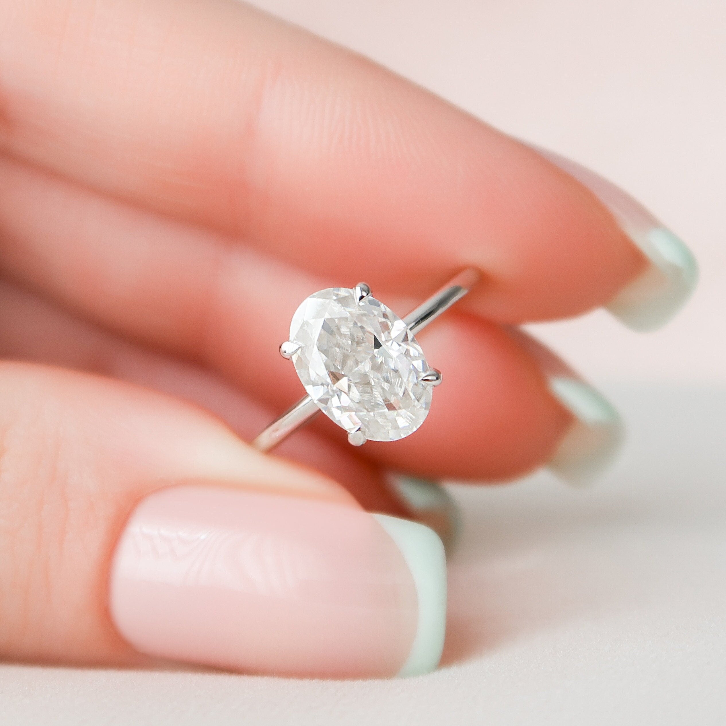 2.0 CT Oval Shape Hidden Halo Moissanite Engagement Ring 8