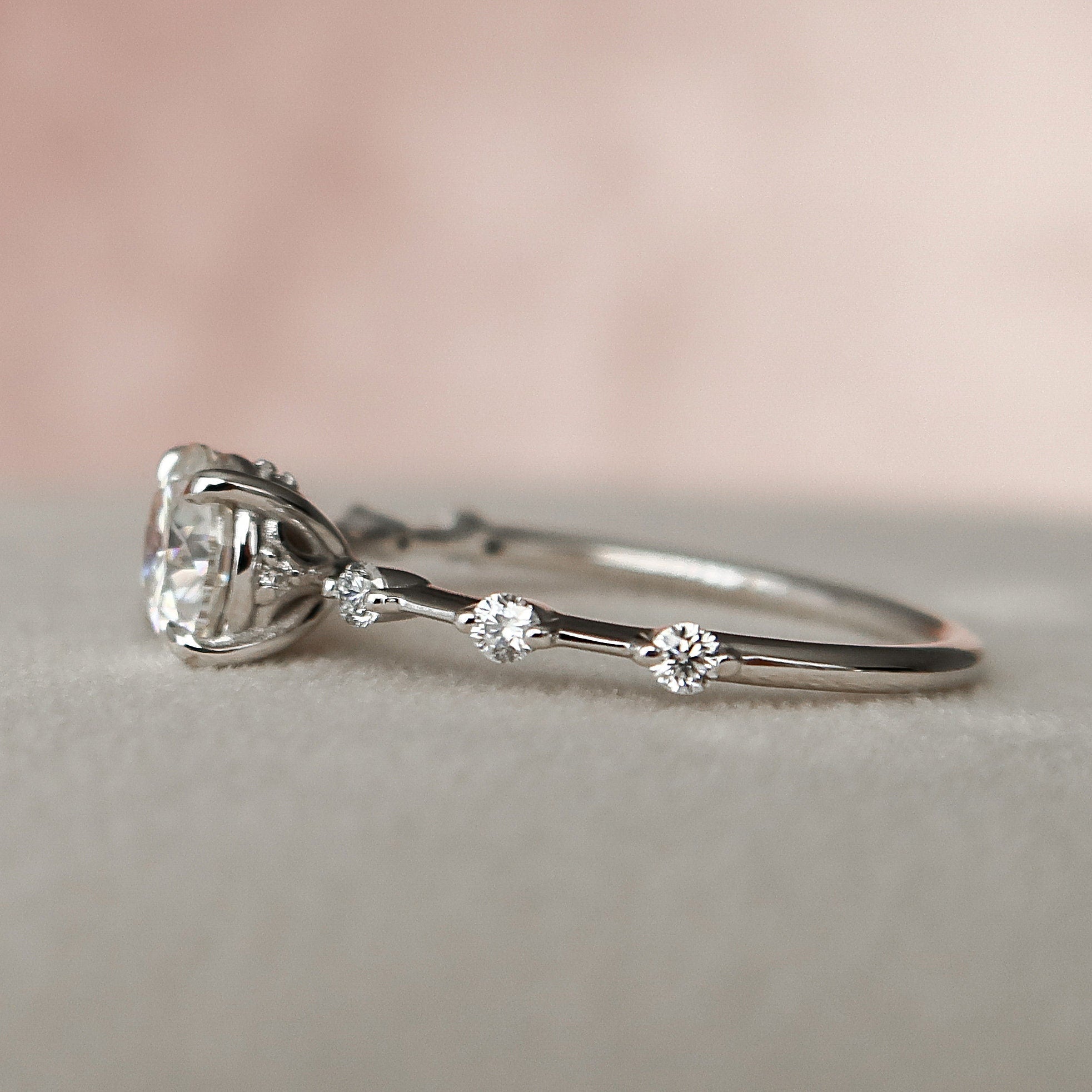 1.0 CT Round Shape Dainty Pave Moissanite Engagement Ring 4