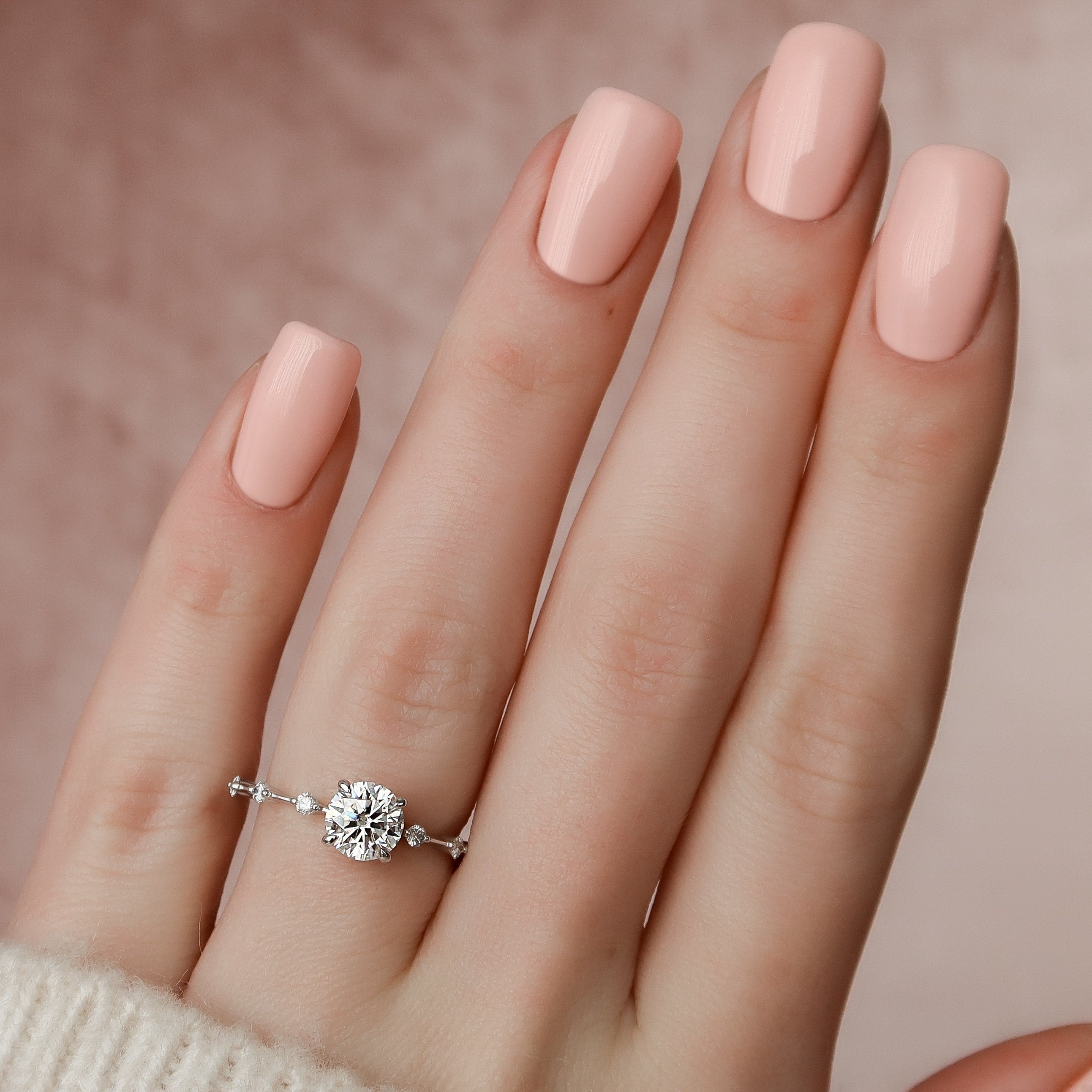 1.0 CT Round Shape Dainty Pave Moissanite Engagement Ring 10